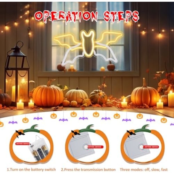 Halloween Neon-skylt, Flygande Halloween-fladdermus Neonljusskylt med Justerbar Hastighet, Neon Halloween Dekorationer för Vägg