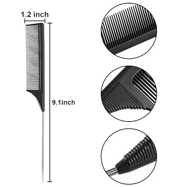 3-pack Rat Tail Kam - Rostfritt Stål - Kolfiber