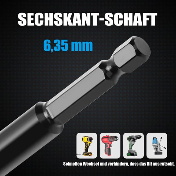 Sæt med 3 træbor 10x230mm til blødt træ, hårdt træ med centreringsspids og E-skaft 6.35