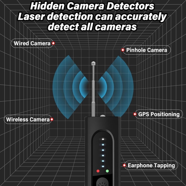 Mikro spiondetektor, Anti-spion bugdetektor, Trådløs skjult kameradetektor med 5 følsomhedsniveauer