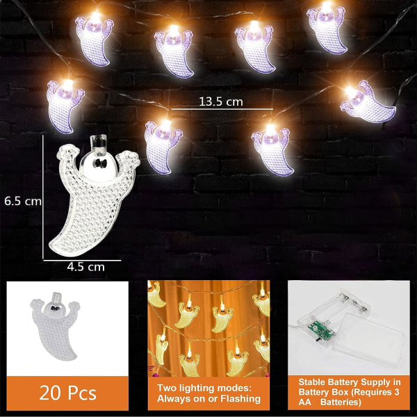 Halloween Fairy Lights, 3m 20 LED Ghost Fairy Lights, Hallow
