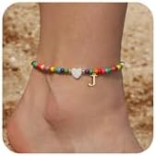 Ankelkæder til Kvinder Initial Anklet Vandtæt Boho Perleformet Fint Ankelkæde til Teenager Brev Hjerte Håndlavet A