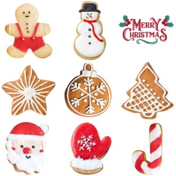 8 st, Jul Pepparkaksformar, 3'' till 3.5'', Tomte Ansikte, Julgran, Pepparkaksgubbe, Snögubbe, Pepparkaksstav