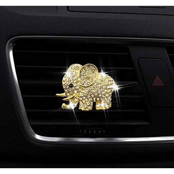 (Guld) Bil Luftfräschare Ventilklipp Söt Bling Diamant Elefant Bil Luftkonditionering Utloppsklipp Dekorativ Inredning Acc