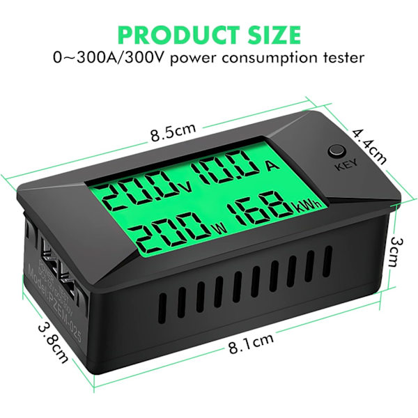(100A) Digital Amperemeter Voltmeter, PZEM-025 Elektrisk Mätare DC Voltme