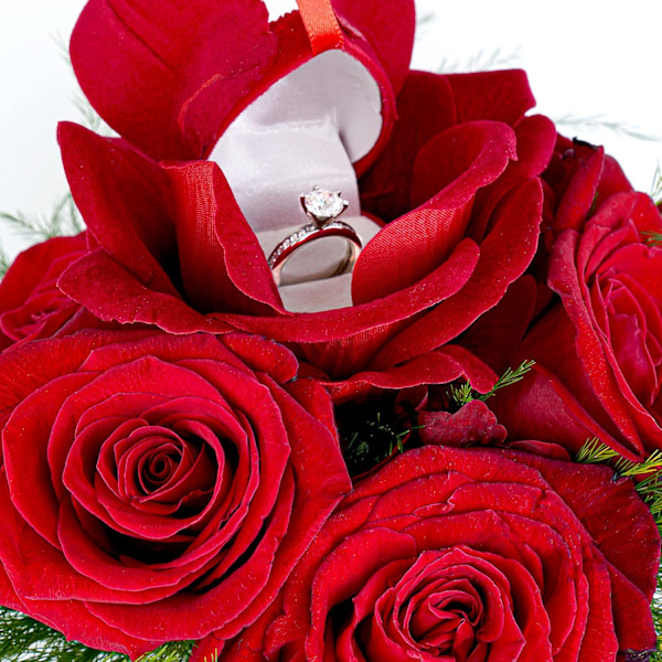 1 stk Rose Ringboks - Blomst Hjerte Forlovelsesringboks for Frieri, Seremoni, Bryllup eller Spesielle Anledninger (Rød)