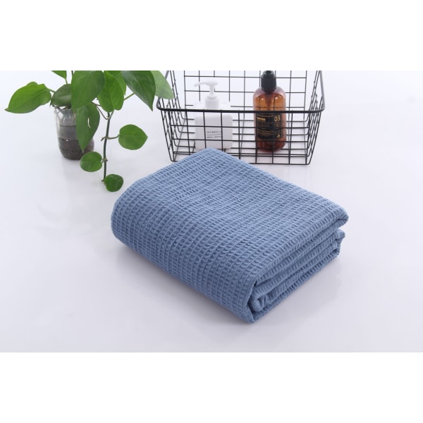 （Blue）Bedspread 180 x 220 cm - Cotton waffle pique - Light blanket for summer - Cotton blanket for b