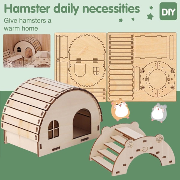 Liten Tre Hamsterhus - Trebur for Små Dyr - Burtilbehør for Gerbiler, Mus, Marsvin