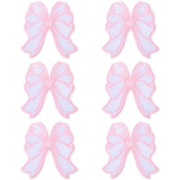 6 Pcs Pink Iron on Patches for Clothes, Cute Bow Patch Stickers Embroidery Backpack Patches Decorations for Women Girls