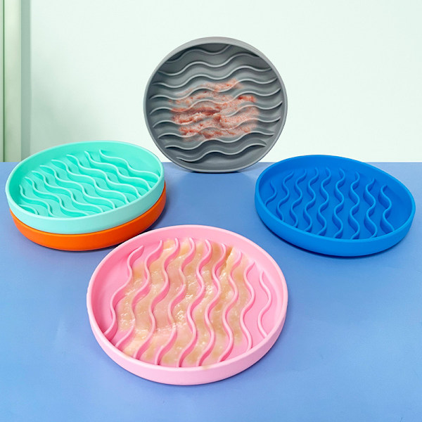 1 stk Silikon Hundefoder Skål med Sugeskål, Hundefoder Puslespil Skåle til Sund Spisning - Anti-Skrid Design (Blå)