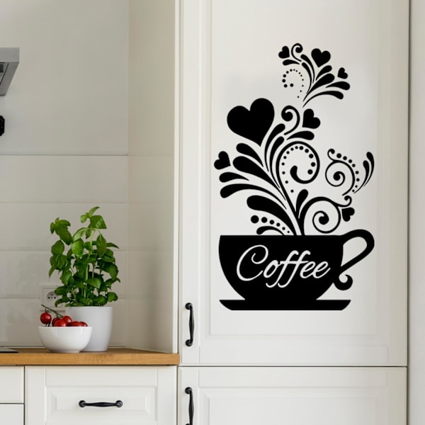 Kaffemugg Väggdekaler Kaffebönor Väggdekal Kaffekopp Artistisk Mönster Väggdekal Kök Matrum Väggdekor