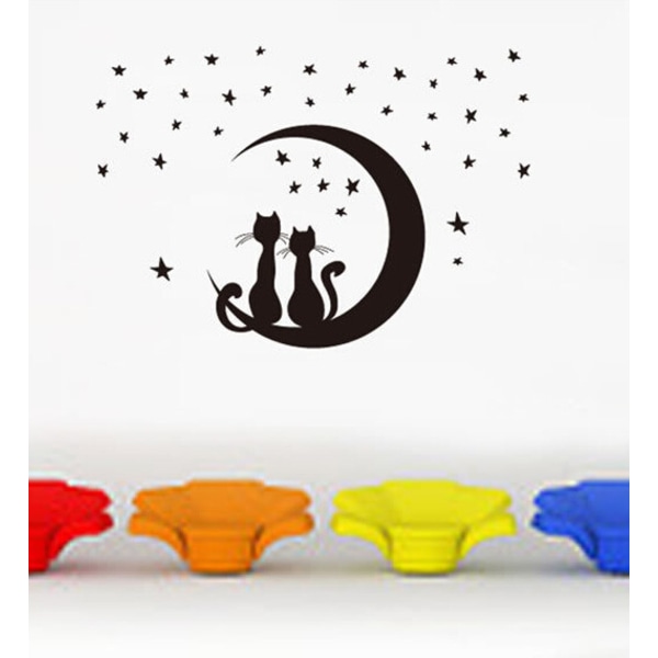 Tarra seinämaalaus chat noir étoilé chambre d'enfant lune étoile