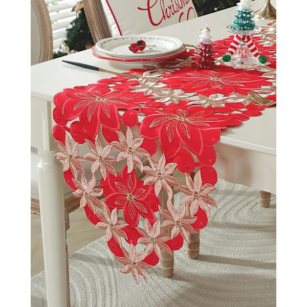 Julbordstablett med Broderad Julstjärna Röd Gyllene Vinter Farmhouse Juldekorationer Inomhus Hemfest D