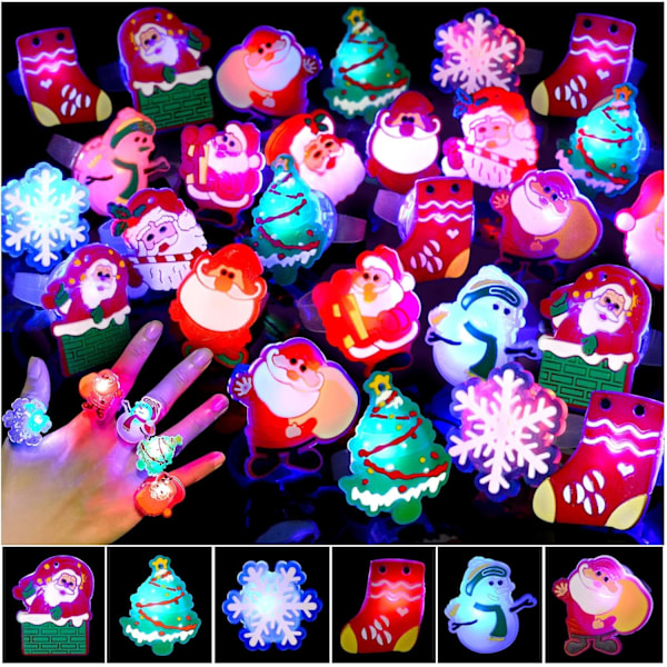 25 stk Juleringe med LED-lys for barn - Julegaveposer for barn - Blinkende juleleker