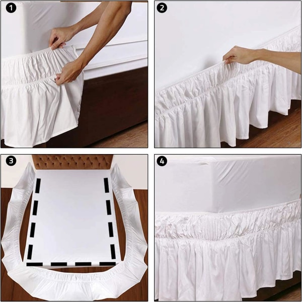 (Dobbelt 150 x 200 40 cm, Hvid) Sengeskørter Flæsede sengeskørt Robust og elastisk sengebundbetræk Indpaknings-