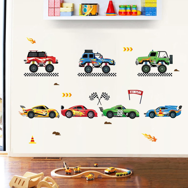 Kilpa-autojen seinätarrat Poikien huoneen seinätarrat lastenhuoneen baby makuuhuoneen leikkihuoneen seinä