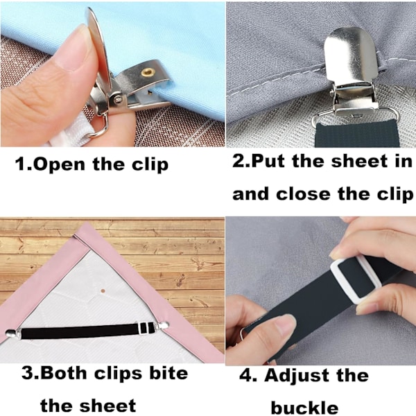 10 stk. Justerbare lagenstropper, lagenclips, elastisk lagenholder, lagenstropper clips, lagenfastgørelsesstropper til at holde lagenet på plads