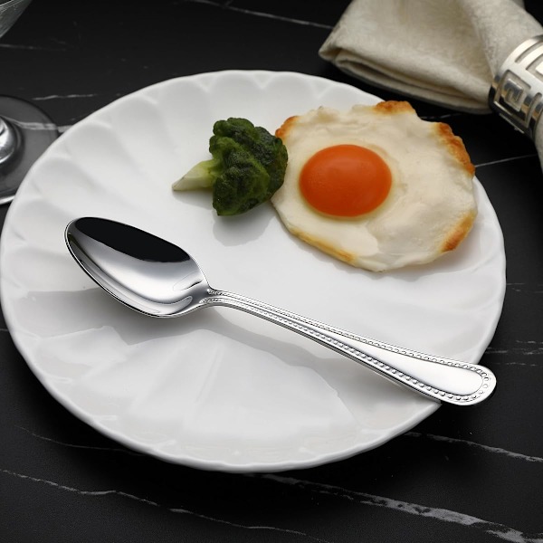 Matskedar i rostfritt stål med pärlkantad kant, 17 cm, set om 12 silver