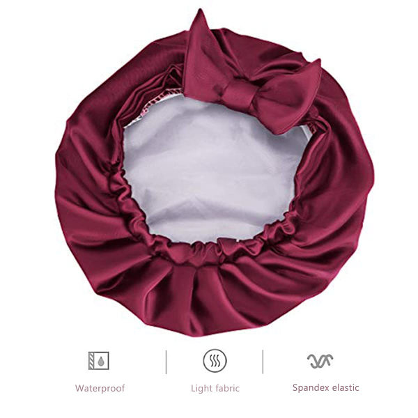 1 stk ensfarget polyester oversized dusjhette, sløyfe dobbeltlags gjenbrukbar dusjhette, Wine red