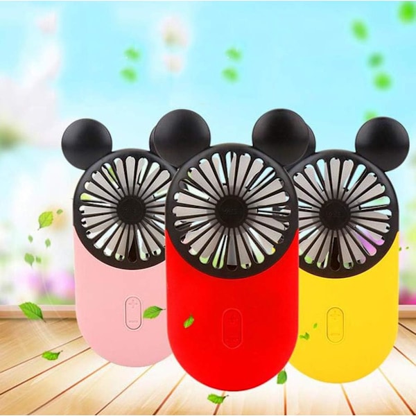 (Punainen+Pinkki+Keltainen) Söpö Henkilökohtainen Mini Tuuletin, Kädessä Pidettävä & Kannettava USB Ladattava Tuuletin Kaunis LED-valo 3 Säädettävää Nopeutta, Kannettava Pidike, Sisäkäyttöön