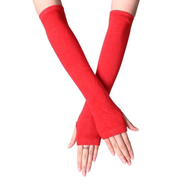Enkel, fingerlös, långa manschetter - röd [30cm] one size