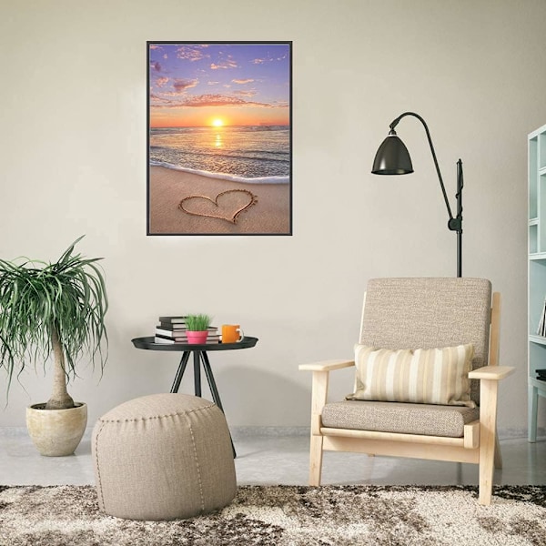 (Timanttimaalaus 30x40 cm) Timanttimaalaussarjat aikuisille, DIY 5D täysi pyöreä timanttitaide ranta auringonlasku sydän kristalli timanttitaide kodin seinälle