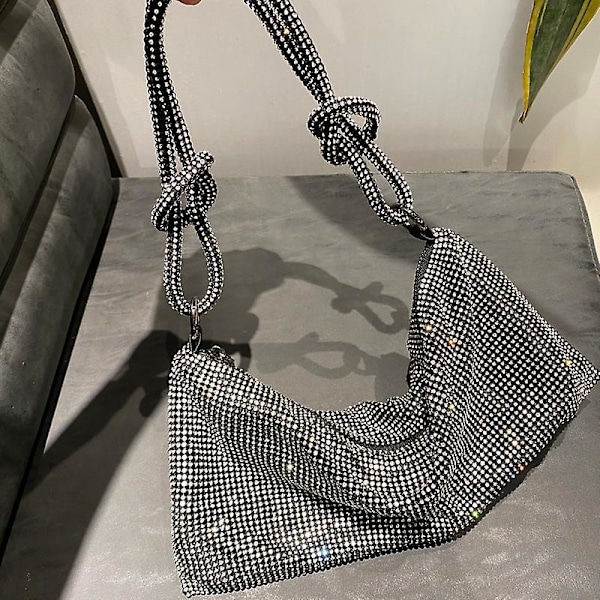 Rhinestone Handtag Kväll Koppling Väska Blank Silver Kristall Di