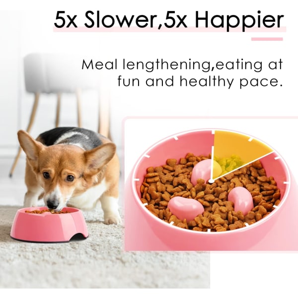Vaaleanpunainen Anti-Glutton-kulho koirakissalle, liukumaton ruokintakulho