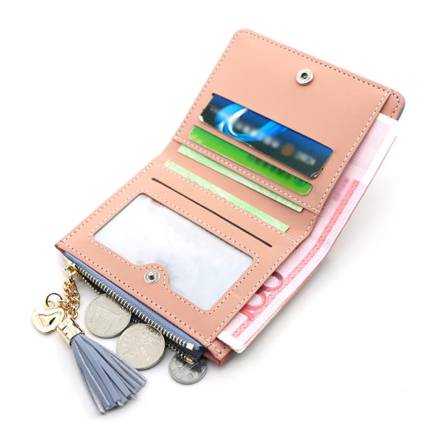 Lommebok med stor kapasitet, grå liten sammenleggbar veske i skinn for kvinner