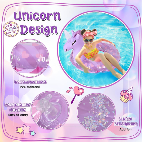 1 Unicorn puhallettava uima-allas kelluke lapsille, allas kelluva puhallettava