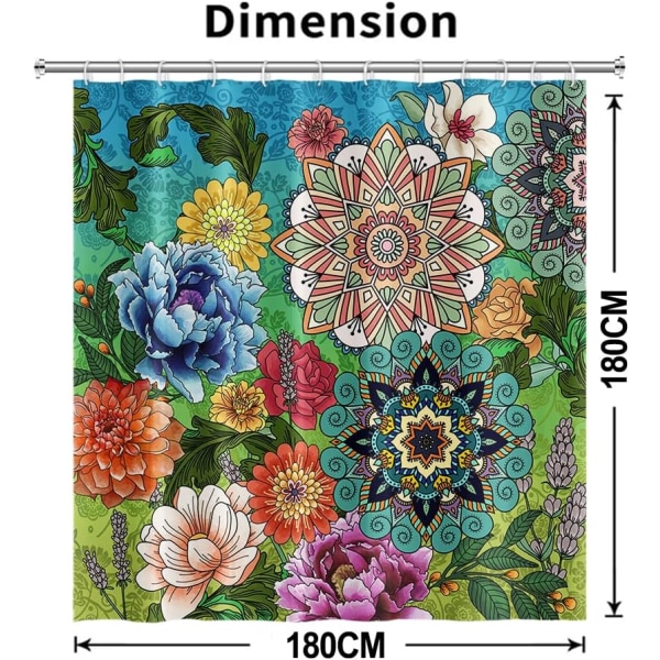 180Lx180Hcm Bruseforhæng Abstrakt Boheme Blomster Løv Badeforhæng Anti Mug Vandafvisende Poly