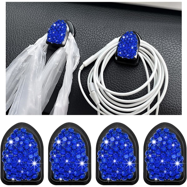 4 stk. Bling Bil Mini Kroge, Multifunktionelle Klæbende Små Auto Opbevaringskrog til Nøglekabelmaske, Krystal Rhinestone Dashb