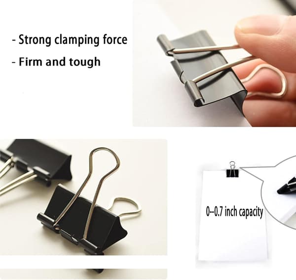 Medium Binder Clips (60 stk.) Binder Clips Medium Papirklemmer til Kontor og Hjemmeartikler Sort