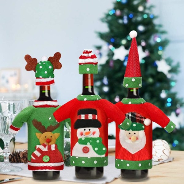 3 stk Ugly Christmas Sweater Vinflaskeovertræk, Håndlavet Sweater
