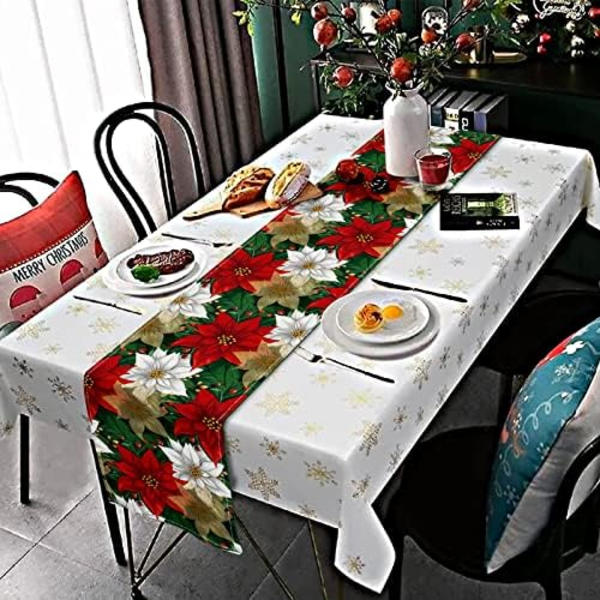 Julröd Guld Poinsettia Bordlöpare, Jul Vinter Liten Burlap Bordlöpare Säsongsbetonad Semester Kök Matbord Deko