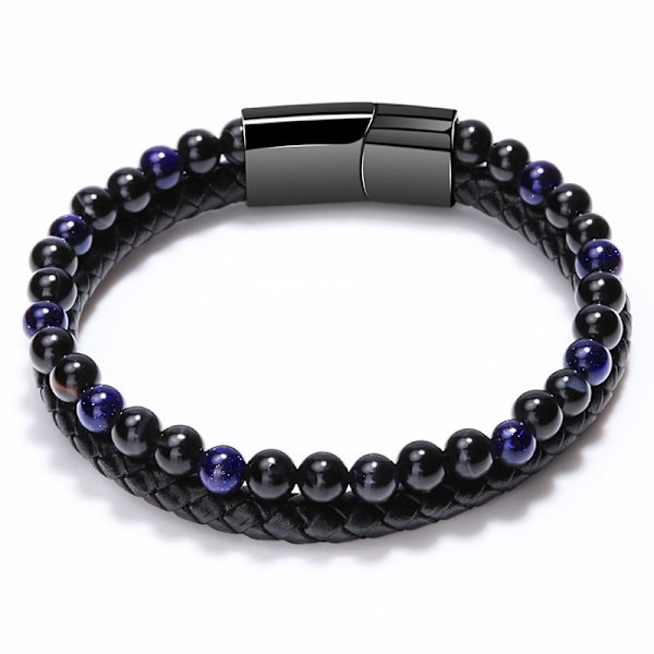 Blå sten i läder 21cm Original Armband för män tillverkat av 6mm