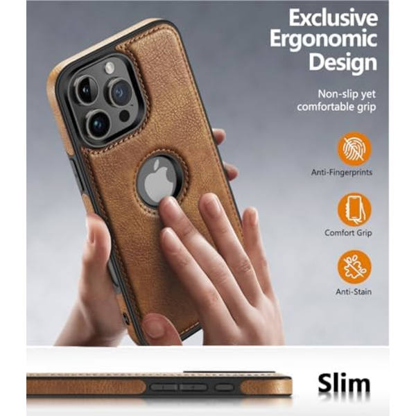Design Kompatibel med iPhone 16 Pro Skal Lyxigt Läder Business Vintage Smalt Halksäkert Mjukt Grepp Stötskyddande