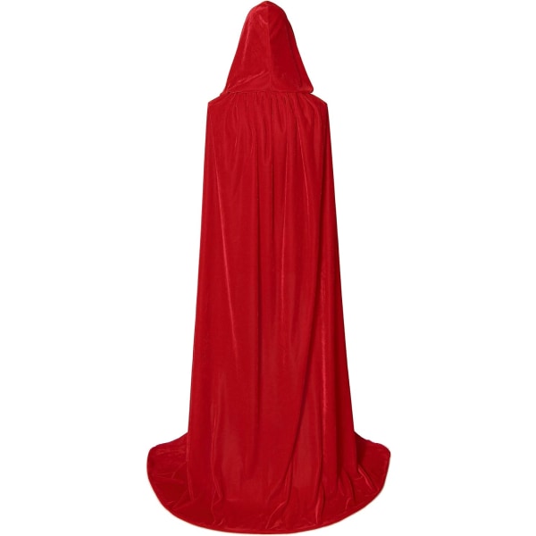(Rød, 170 cm) Full Length Balaclava Velvet Cloak Halloween Fancy Cape Kostumer