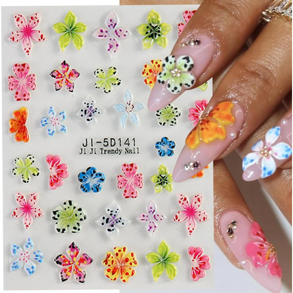 4 ark Nagelstickers Självhäftande Nagelstickers Färgglada 3D Blommor Floral Nagelstickers Konstdesign Tillbehör Hög Kvalitet