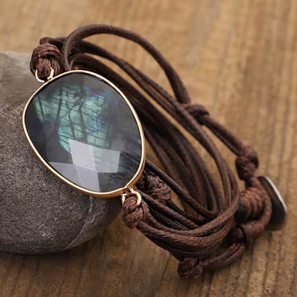 1 st  Kvinnors Boho Handgjorda Natursten Kristall Läderpärla Wrap Armband Kollektion