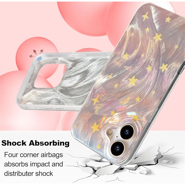 Kompakt etui til iPhone 16 Glansfuld Fade Star Design, Sød Trendy Blød Slim TPU Stødsikker Beskyttende Telefon Etuier Cover til
