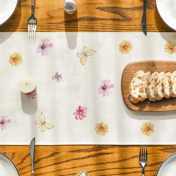 33x183cm Mode Blommor Fjärilar Vår Bordslöpare Sommar Tvättbar Säsongsbetonad Köksbordsdekoration Inomhus Utomhus Högtidsdekor