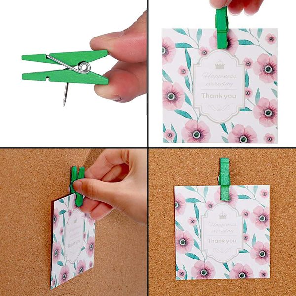 50 Färgglada Push Pins-set med Träklämmor, Hållbara Trä