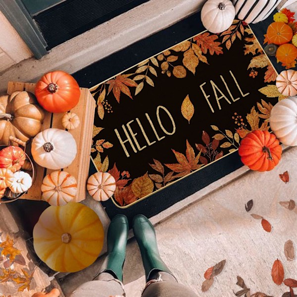 Hello Fall Vaahteranlehdet Koristeellinen Ovimatto, Syksyn Vaahteranlehdet Ovimatto Sisä- ja Ulkokäyttöön Sisäänkäynnin Lattiamatto Liukumaton