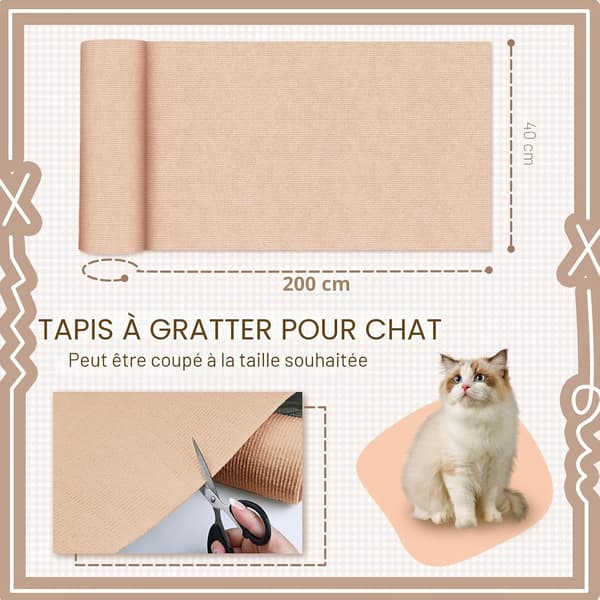 Selvklebende katteskrapematte, anti-ripe katte-sofaprotektor, DIY vegg- og sofaskrapestolpe (Khaki 200CM)