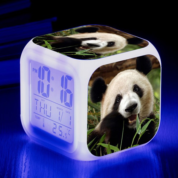 Animal world PET Panda Digital Alarm Clock（A）, Färgglada Ljus Al