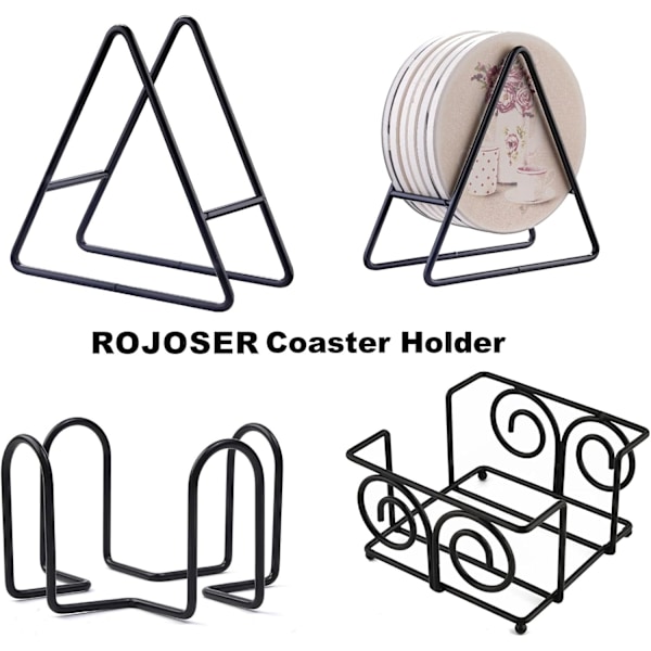 2 stk Trekant Coaster Holder Svart Jern Metall Holder Runde og Kvadratiske Coaster Oppbevaringsboks Kan Holde 4 til 9 Stykker Coast