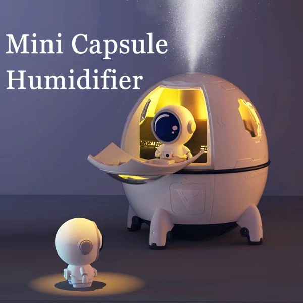 (Valkoinen) USB Astronaut Space Capsule ilmankostuttimen diffuusori toimistokäyttöön, kannettava 220 ml värikkäällä