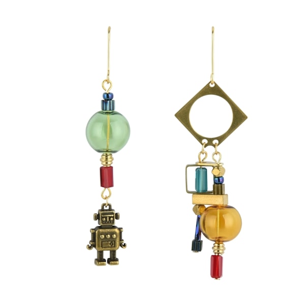Steampunk Ørepynt Industriell Smykker Mismatchede Robot Gule Glasskuler Hengeørepynt for Kvinner