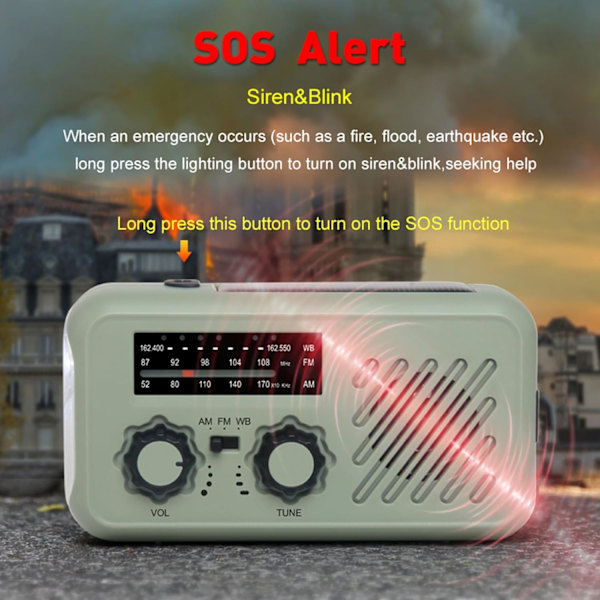 kpl Kannettava hätäradio, FM, AM hätäradio aurinkolatauksella käsikammella dynamoradioilla taskulampulla LED-lukuvalolla 2000mAh varavirtalähde S